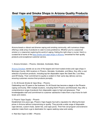 Best Vape and Smoke Shops in Arizona Quality Products