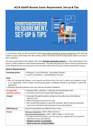 acca dipifr remote exam requirement set up tips