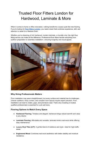 Professional Floor Fitters in London | The Construction Solutions Group