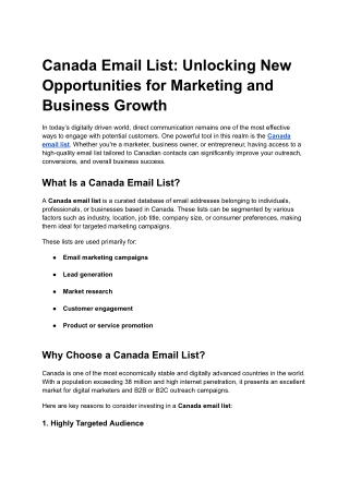 Canada Email List: Unlocking New Opportunities for Marketing and Business Growth