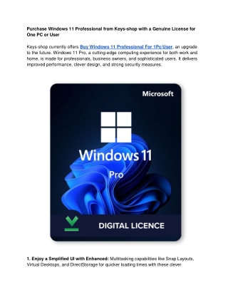 Purchase Windows 11 Professional from Keys-shop with a Genuine License for One PC or User