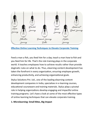 Effective Online Learning Techniques to Elevate Corporate Training