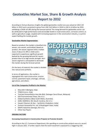 geotextiles market size share growth analysis
