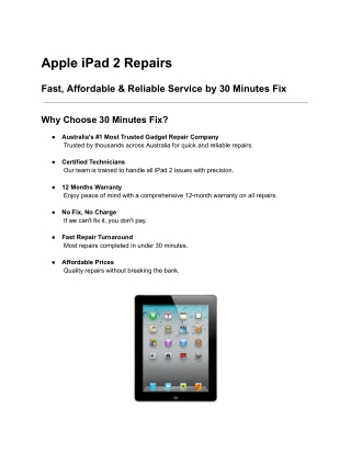 Apple iPad 2 Repairs - Fast & Reliable Service by 30 Minutes Fix