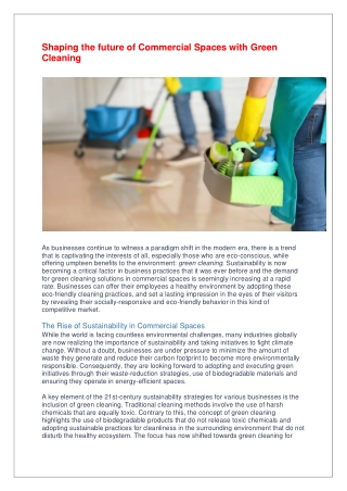 Shaping the future of Commercial Spaces with Green Cleaning