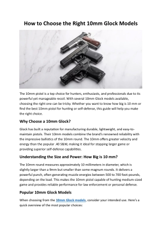 How to Choose the Right 10mm Glock Models