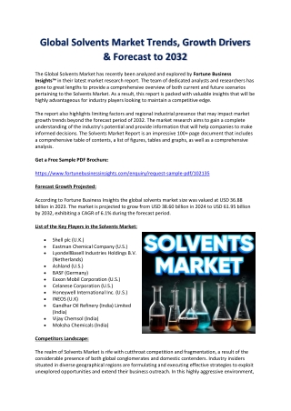 Solvents Market Demand Outlook, Trends, and Forecast 2024–2032