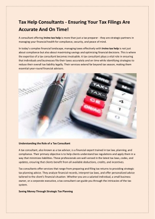 Tax Help Consultants - Ensuring Your Tax Filings Are Accurate And On Time!