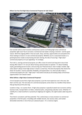 High-Value Commercial Property for Sale Today