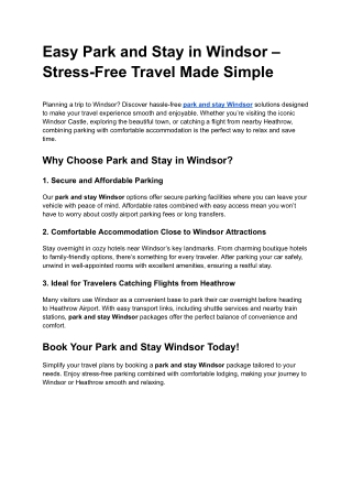 Easy Park and Stay in Windsor – Stress-Free Travel Made Simple