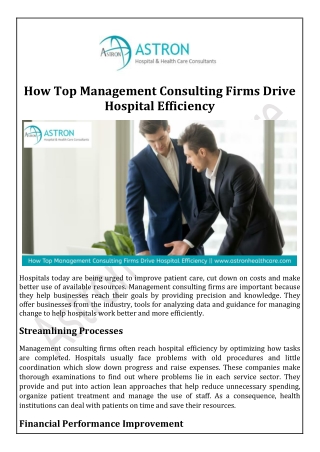 How Top Management Consulting Firms Drive Hospital Efficiency