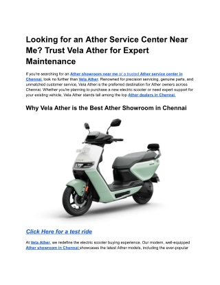 Looking for an Ather Service Center Near Me? Trust Vela Ather for Expert Mainten