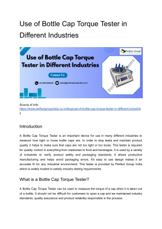use of bottle cap torque tester in different