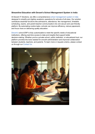 Streamline Education with Devant’s School Management System in India