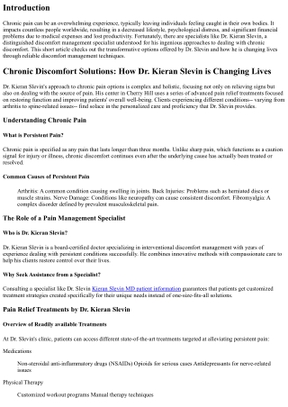 Chronic Pain Solutions: How Dr. Kieran Slevin is Changing Lives