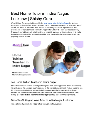 Best Home Tutor in Indira Nagar, Lucknow _ Shishy Guru