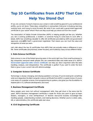 Top 10 AIPU Certificates to Boost Your Career | Government Approved