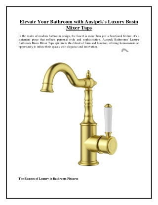 Elevate Your Bathroom with Austpek's Luxury Basin Mixer Taps