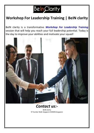 Workshop For Leadership Training | BeIN clarity