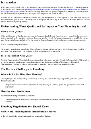 **Understanding Water Quality and Its Impact on Your Plumbing System!**