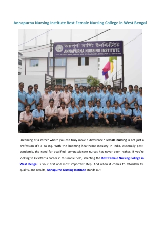 Annapurna Nursing Institute  Best Female Nursing College in West Bengal