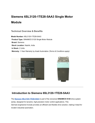 Siemens 6SL3120-1TE28-5AA3 Single Motor Module
