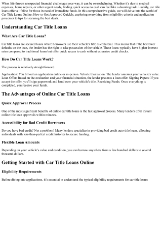 Car Title Loans Online: How to Get Approved Quickly