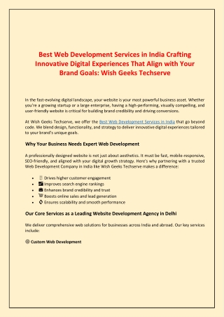 Best Web Development Services in India Crafting Innovative Digital Experiences That Align with Your Brand Goals