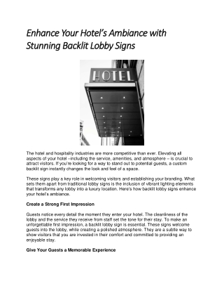Enhance Your Hotel’s Ambiance with Stunning Backlit Lobby Signs
