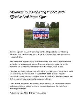 Maximize Your Marketing Impact With Effective Real Estate Signs