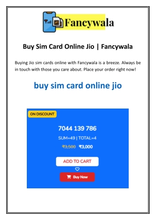 Buy Sim Card Online Jio