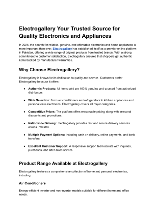 Electrogallery Your Trusted Source for Quality Electronics and Appliances