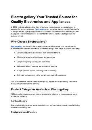 Electro gallery Your Trusted Source for Quality Electronics and Appliances