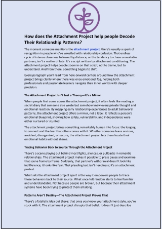 How the Attachment Project Helps People Decode Their Relationship Patterns?