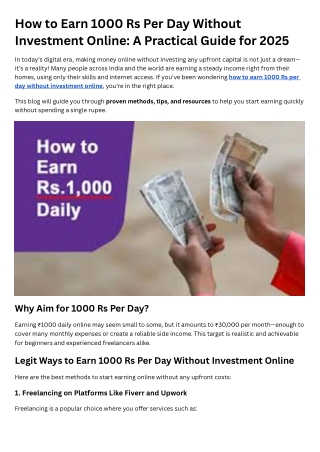 How to Earn 1000 Rs Per Day Without Investment Online