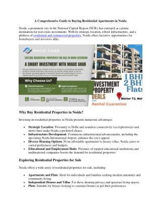 A Comprehensive Guide to Buying Residential Apartments in Noida