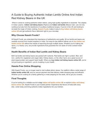 A Guide to Buying Authentic Indian Lentils Online And Indian Red Kidney Beans in the UK