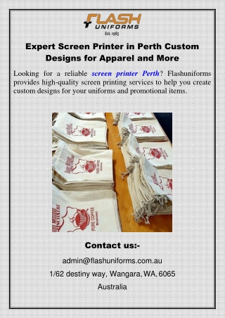 Expert Screen Printer in Perth Custom Designs for Apparel and More..