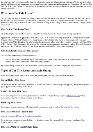 The Best Car Title Loans Online: A Comprehensive Review