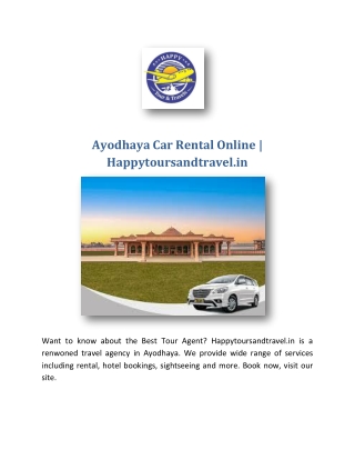 Ayodhaya Car Rental Online | Happytoursandtravel.in