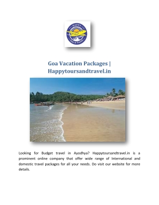 Goa Vacation Packages | Happytoursandtravel.in