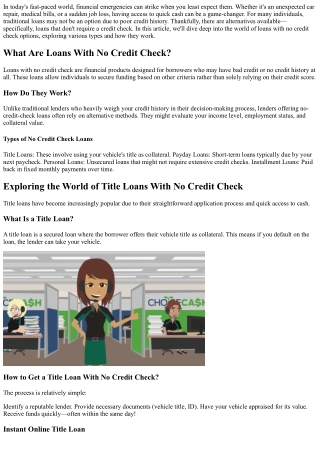 Exploring the World of Loans with No Credit Check Options
