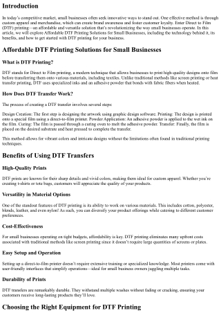 Affordable DTF Printing Solutions for Small Businesses