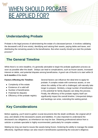 When Should Probate Be Applied For?