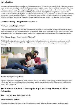 The Ultimate Guide to Choosing the Right Long Distance Movers for Your Relocatio