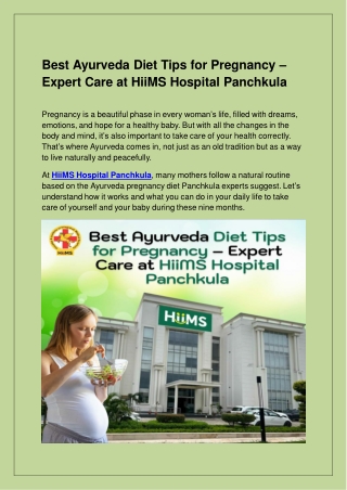 Ayurvedic Pregnancy Diet Tips by Experts at HiiMS Panchkula