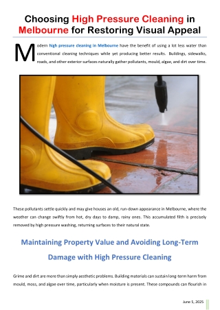 Choosing High Pressure Cleaning in Melbourne for Restoring Visual Appeal