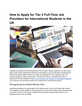 How to Apply for Tier 2 Full-Time Job Providers for International Students in the UK