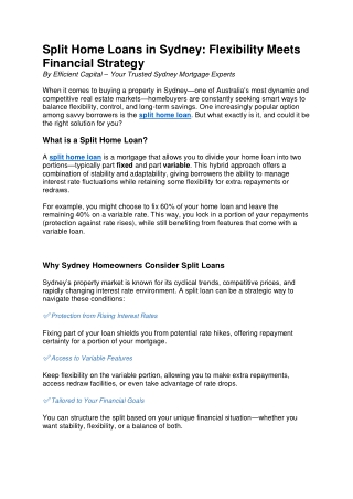 Split Home Loans in Sydney Flexibility Meets Financial Strategy