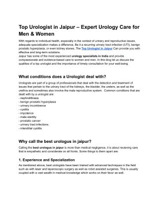Top Urologist in Jaipur – Expert Urology Care for Men & Women